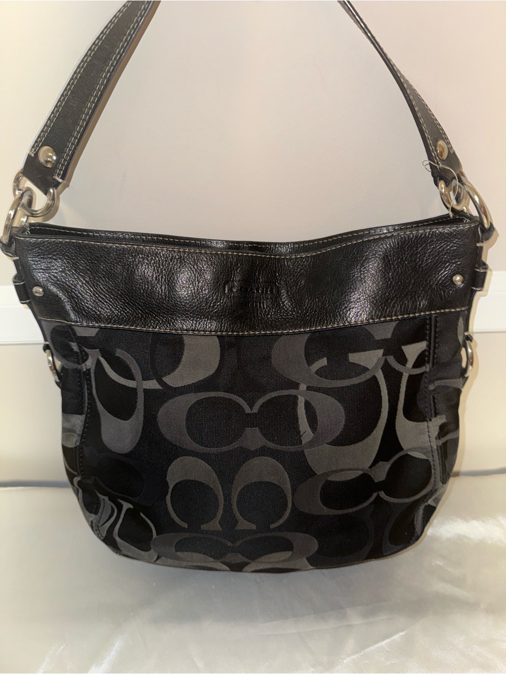 Coach Black and Gray Signature Shoulder Bag